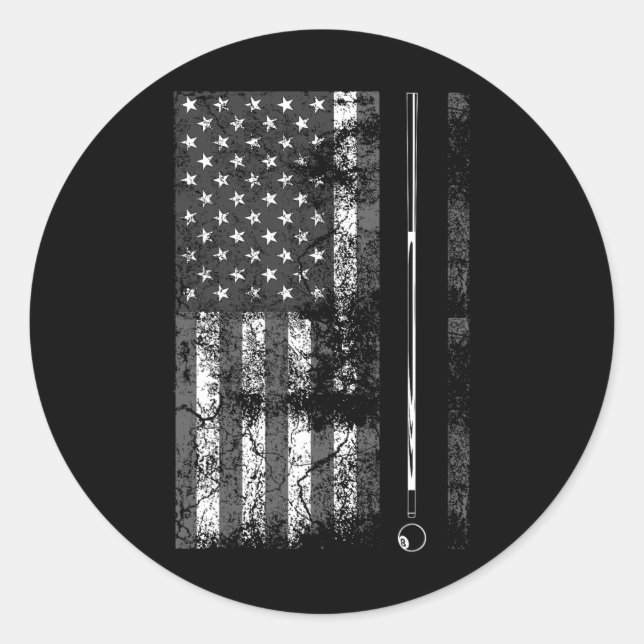 American Flag Billiard Stick Cute Table Game Funny Classic Round Sticker (Front)