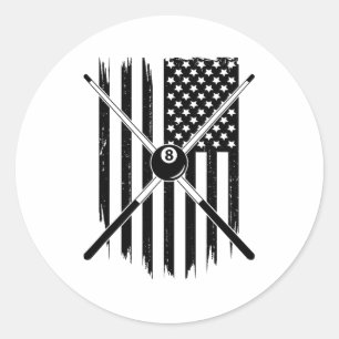 American Flag Billiards Pool Player Apparel - Bill Classic Round Sticker