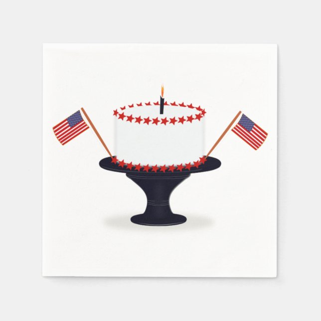 American Flag Birthday Cake Fourth of July  Napkin (Front)