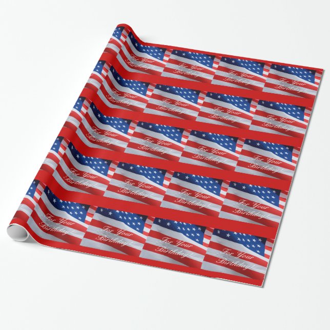 American Flag Birthday, gift wrap. Wrapping Paper (Unrolled)