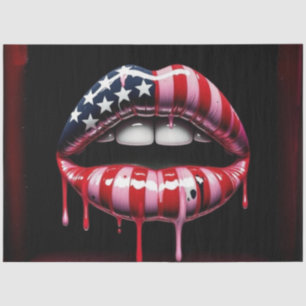 American Flag Biting Lips Decoupage Tissue Paper