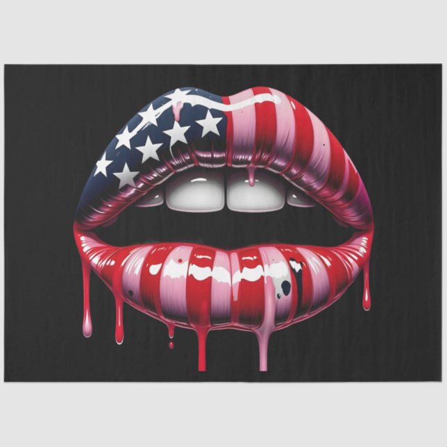 American Flag Biting Lips Decoupage Tissue Paper (Front)