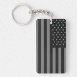 American Flag Black Grey Key Ring