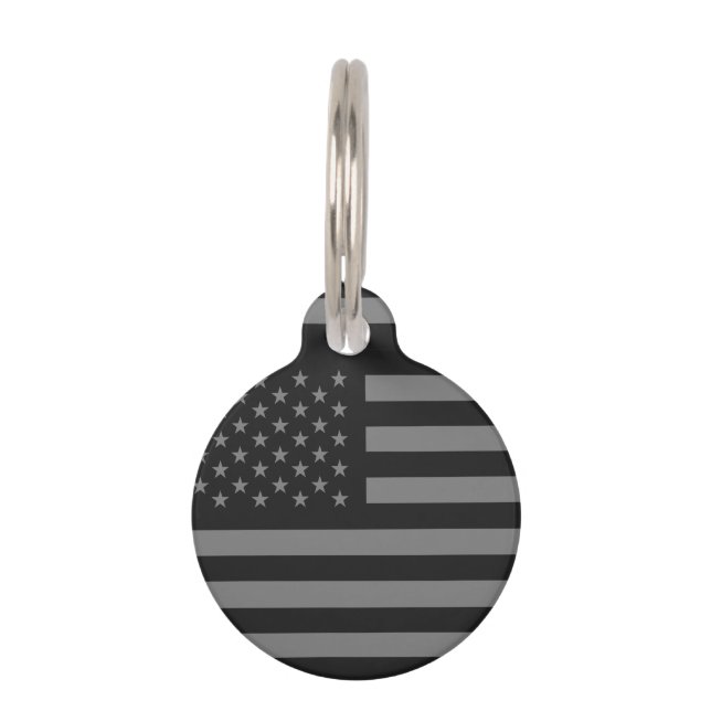 American Flag Black Grey Pet Tag (Back)
