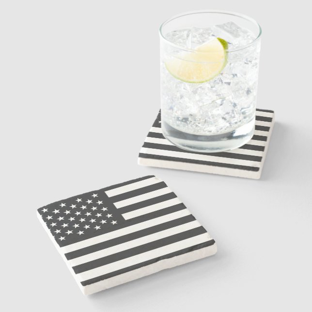 American Flag Black White Stone Coaster (Side)