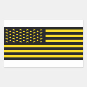 American Flag Black Yellow Rectangular Sticker