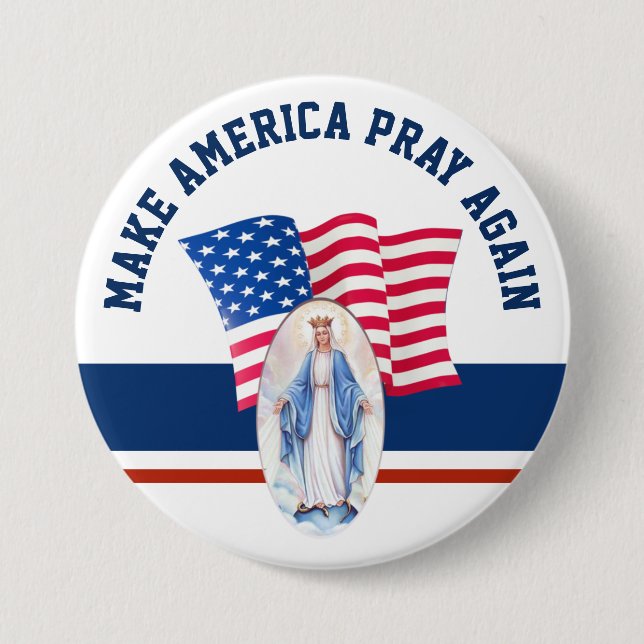 American Flag Blessed Virgin Mary 7.5 Cm Round Badge (Front)