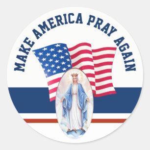 American Flag Blessed Virgin Mary Classic Round Sticker
