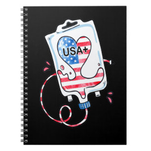 American Flag Blood Type USA Patriotic Nurse 4th O Notebook