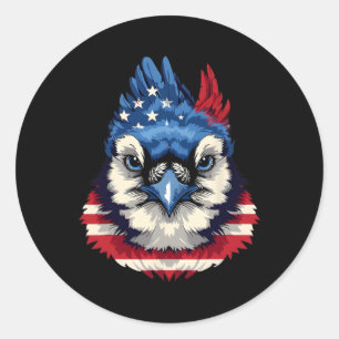 American Flag Blue Jay Patriotic Bird Face 4th Of  Classic Round Sticker