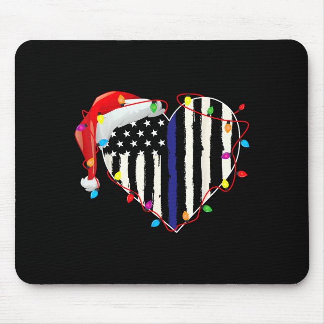 American Flag Blue Line Santa Hat Lice Christmas P Mouse Mat (Front)