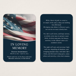American Flag Blue Photo Memorial Prayer Cards