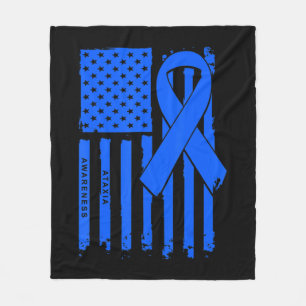 American Flag Blue Ribbon Ataxia Awareness T-Shirt Fleece Blanket