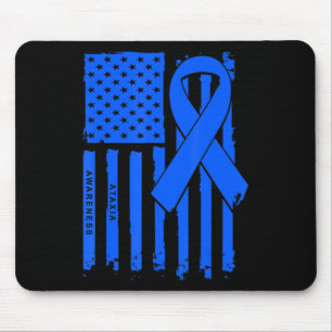 American Flag Blue Ribbon Ataxia Awareness T-Shirt Mouse Mat