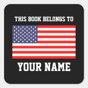 American flag bookplate sticker for school books