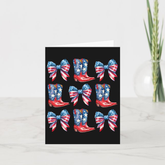 American Flag Boots And Bows 4th Of July Cowgirl W Card (Front)