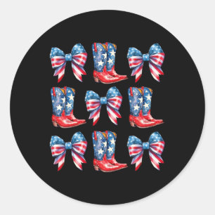 American Flag Boots And Bows 4th Of July Cowgirl W Classic Round Sticker