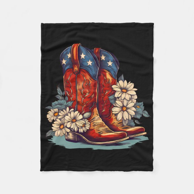 American Flag Boots And Bows 4th Of July Cowgirl W Fleece Blanket (Front)