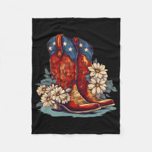 American Flag Boots And Bows 4th Of July Cowgirl W Fleece Blanket