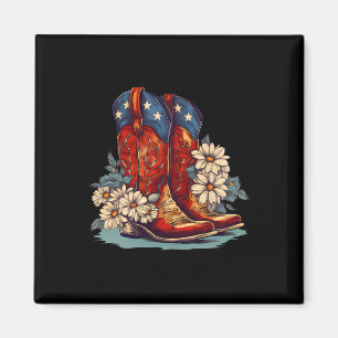 American Flag Boots And Bows 4th Of July Cowgirl W Magnet