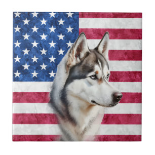 American Flag Border Collie Dog pets Tile