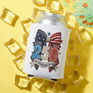 American Flag Bow 250th Anniversary Patriotic Can Cooler