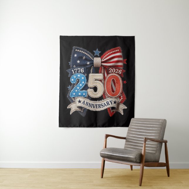 American Flag Bow 250th Anniversary Patriotic  Tapestry (In Situ)