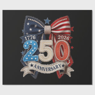American Flag Bow 250th Anniversary Patriotic Wrapping Paper