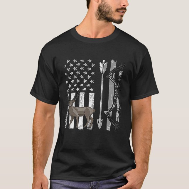 American Flag Bow Deer Hunting  Archery Hunting Hu T-Shirt (Front)