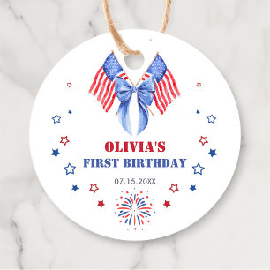 American Flag Bow Girl Birthday Favour Tags