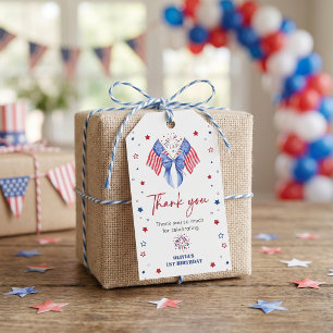 American Flag Bow Girl Birthday Gift Tags