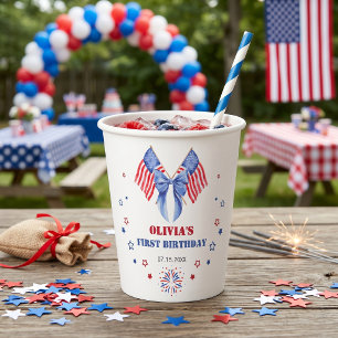 American Flag Bow Girl Birthday Paper Cups