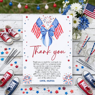 American Flag Bow Girl Birthday Thank You Card