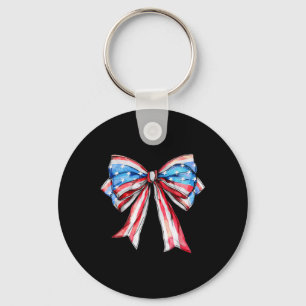 American Flag Bow Tie 4th Of July Girls Patriotic  Key Ring