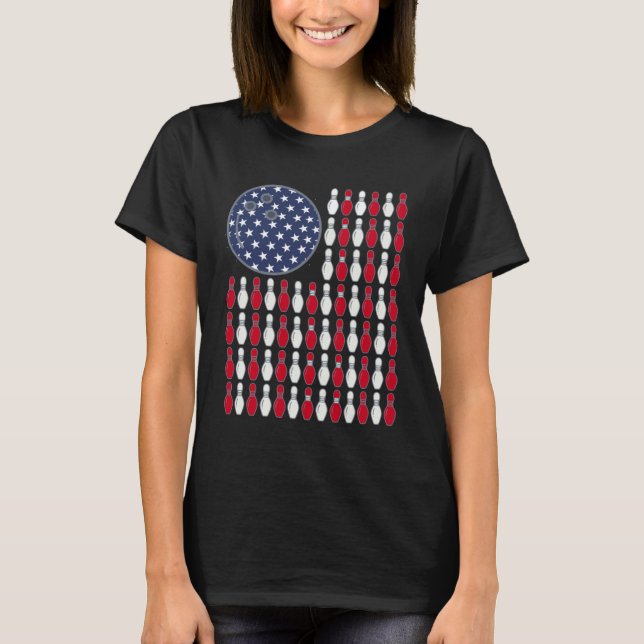 American Flag Bowling And Pin T-Shirt (Front)