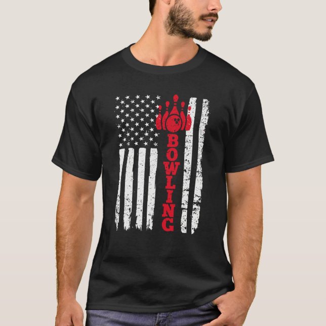 American Flag Bowling Patriotic Bowler T-Shirt (Front)
