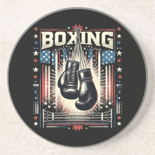 American Flag Boxing Distressed - Boxer Vintage Bo Coaster
