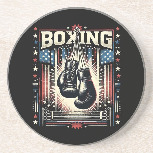 American Flag Boxing Distressed - Boxer Vintage Bo Coaster (Front)