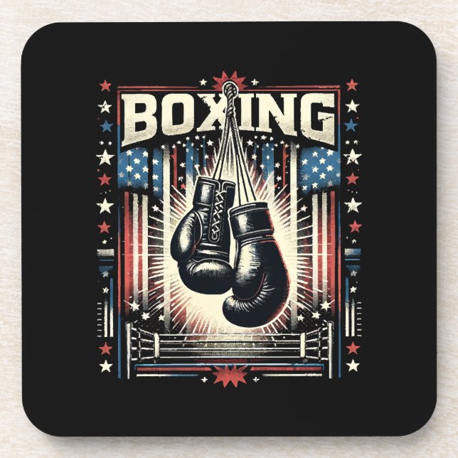American Flag Boxing Distressed - Boxer Vintage Bo Coaster (Front)