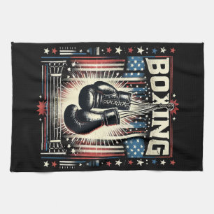 American Flag Boxing Distressed - Boxer Vintage Bo Tea Towel