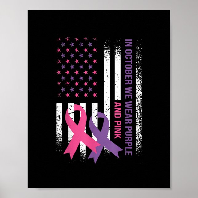 American Flag Breast Cancer and Domestic Violence Poster (Front)