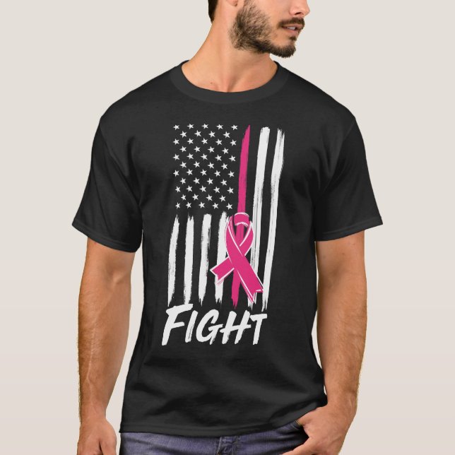 American Flag Breast Cancer Awareness Fight T-Shirt (Front)