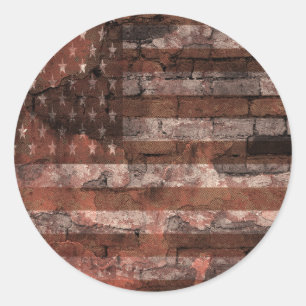 American Flag Brick Wall Classic Round Sticker