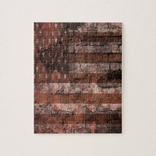 American Flag Brick Wall Jigsaw Puzzle