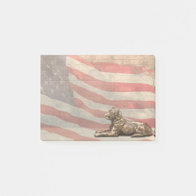 American Flag Bronze Dog Post it Notes (Front)