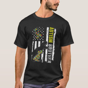 American Flag Brother Autism Family Dinosaur Autis T-Shirt
