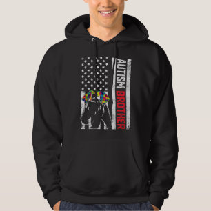 American Flag Brother Bear Autism Awareness Suppor Hoodie