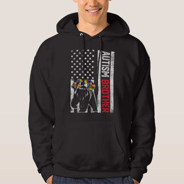 American Flag Brother Bear Autism Awareness Suppor Hoodie (Front)