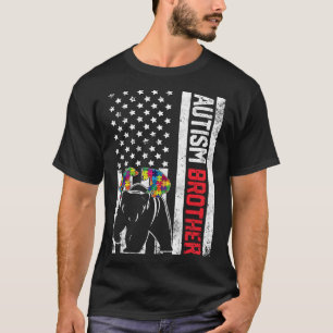 American Flag Brother Bear Autism Awareness Suppor T-Shirt