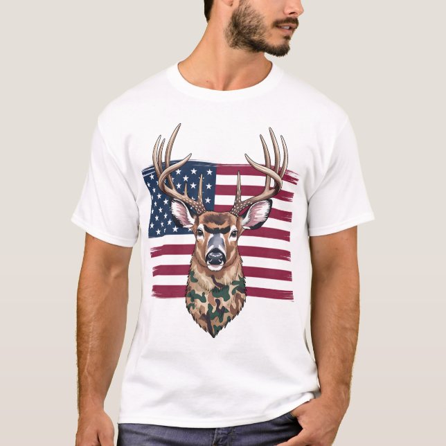 American Flag Buck Shirt | Patriotic Hunting Tee (Front)
